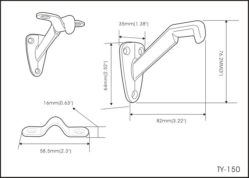 QCAA Heavy Duty Handrail Stair Brackets, Zinc Die Cast, Matte Black, 6 Pack, Made in Taiwan - Image 2